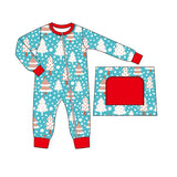 Light blue snow Christmas tree baby boy zipper romper