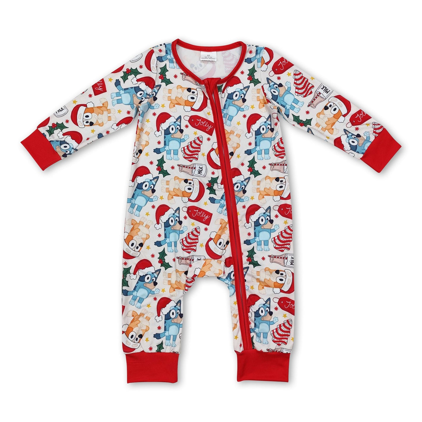 Christmas tree cake milk dog baby boy zipper romper