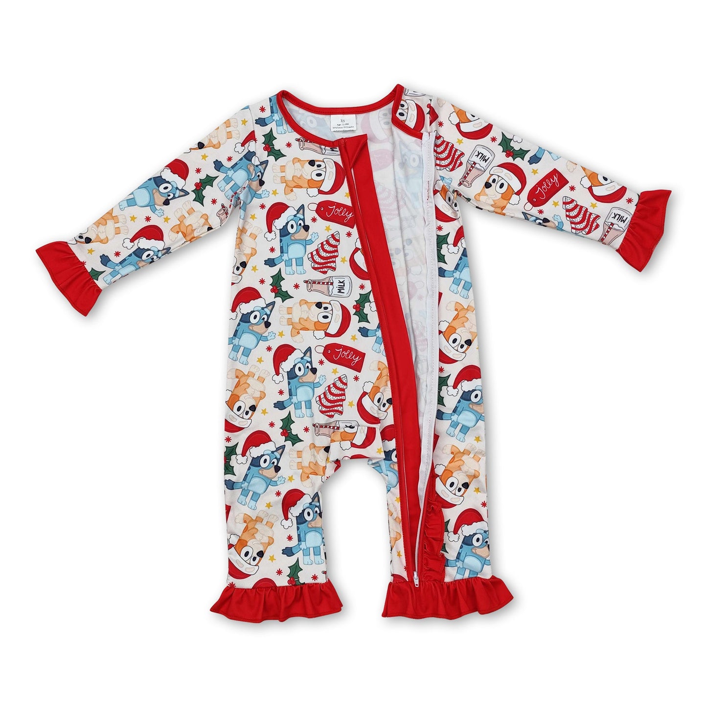 Christmas tree cake milk dog baby girl zipper romper