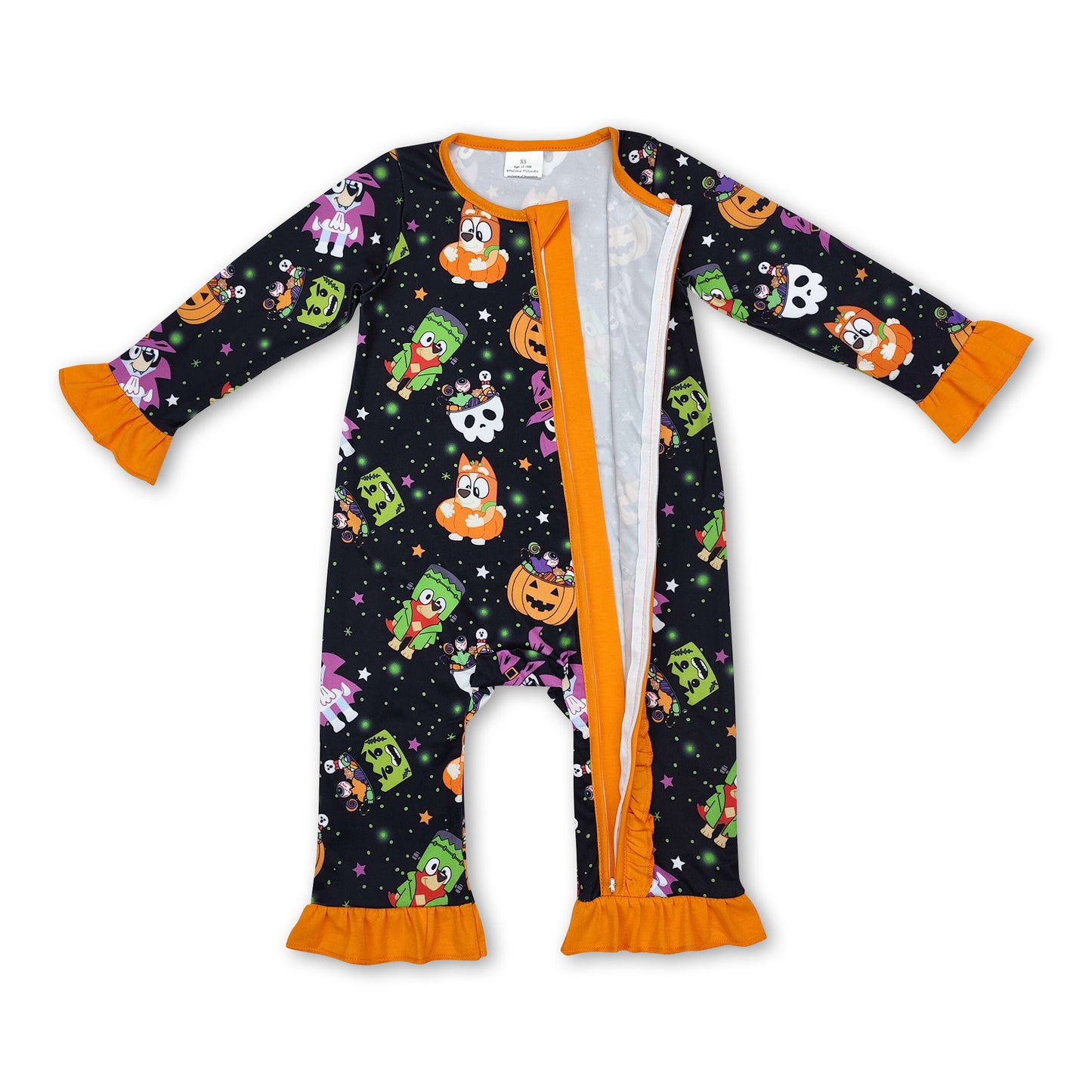 Pumpkin dog witches baby girls Halloween zipper romper