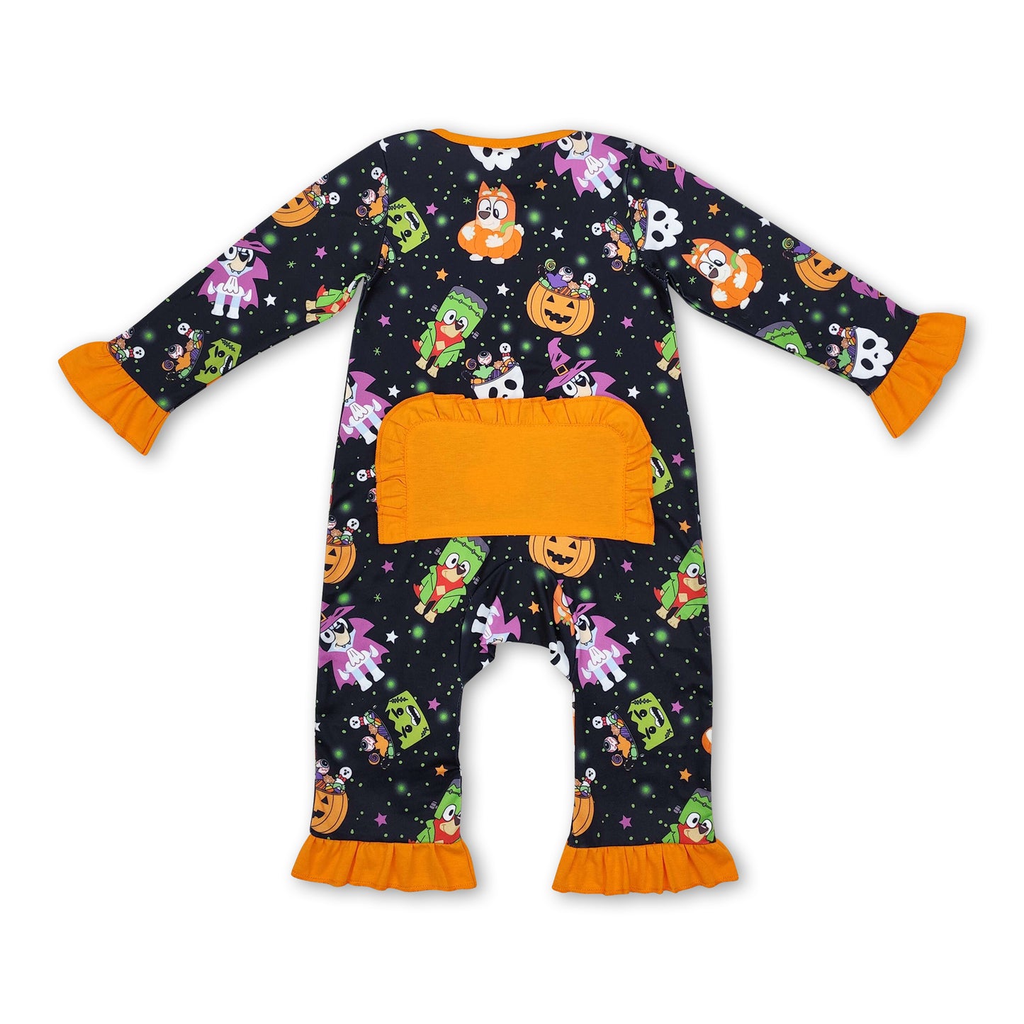 Pumpkin dog witches baby girls Halloween zipper romper