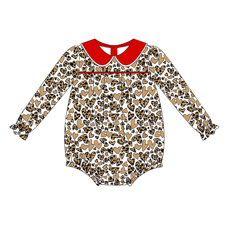 Long sleeves leopard heart baby girls valentine's day romper