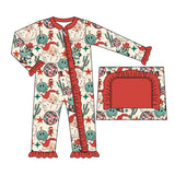 Smile santa cactus baby girls western Christmas zipper romper