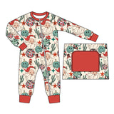 Smile santa cactus baby boys western Christmas zipper romper