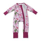 Pink boots candy cane gift baby western Christmas zipper romper