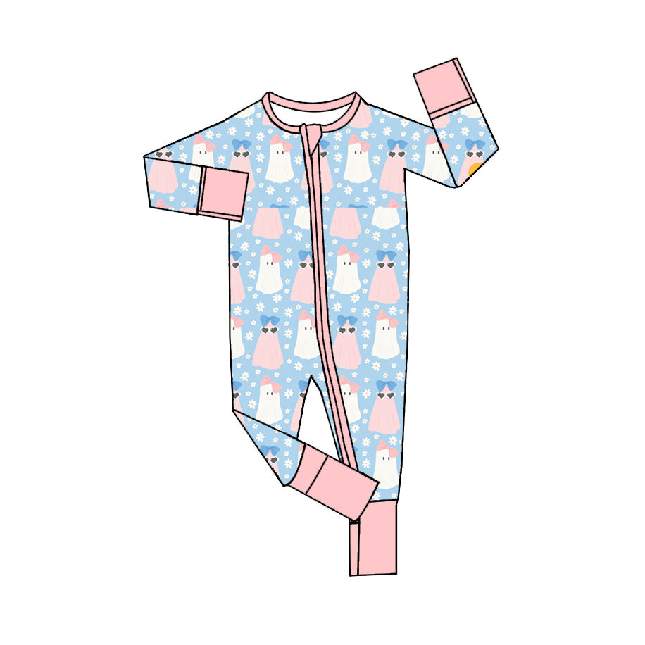 Ghost floral baby girls Halloween zipper romper