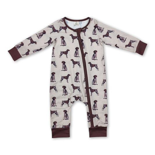 Long sleeves brown dog baby kids zipper romper