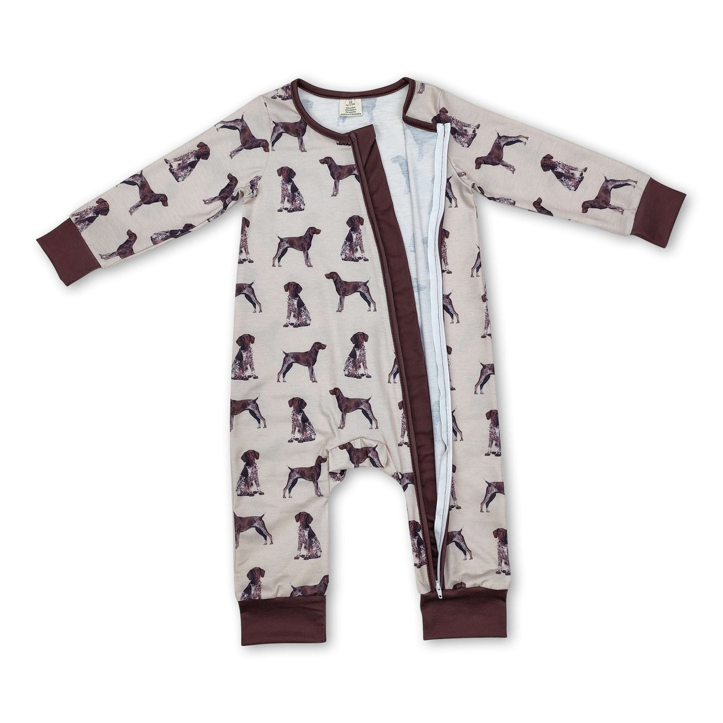 Long sleeves brown dog baby kids zipper romper