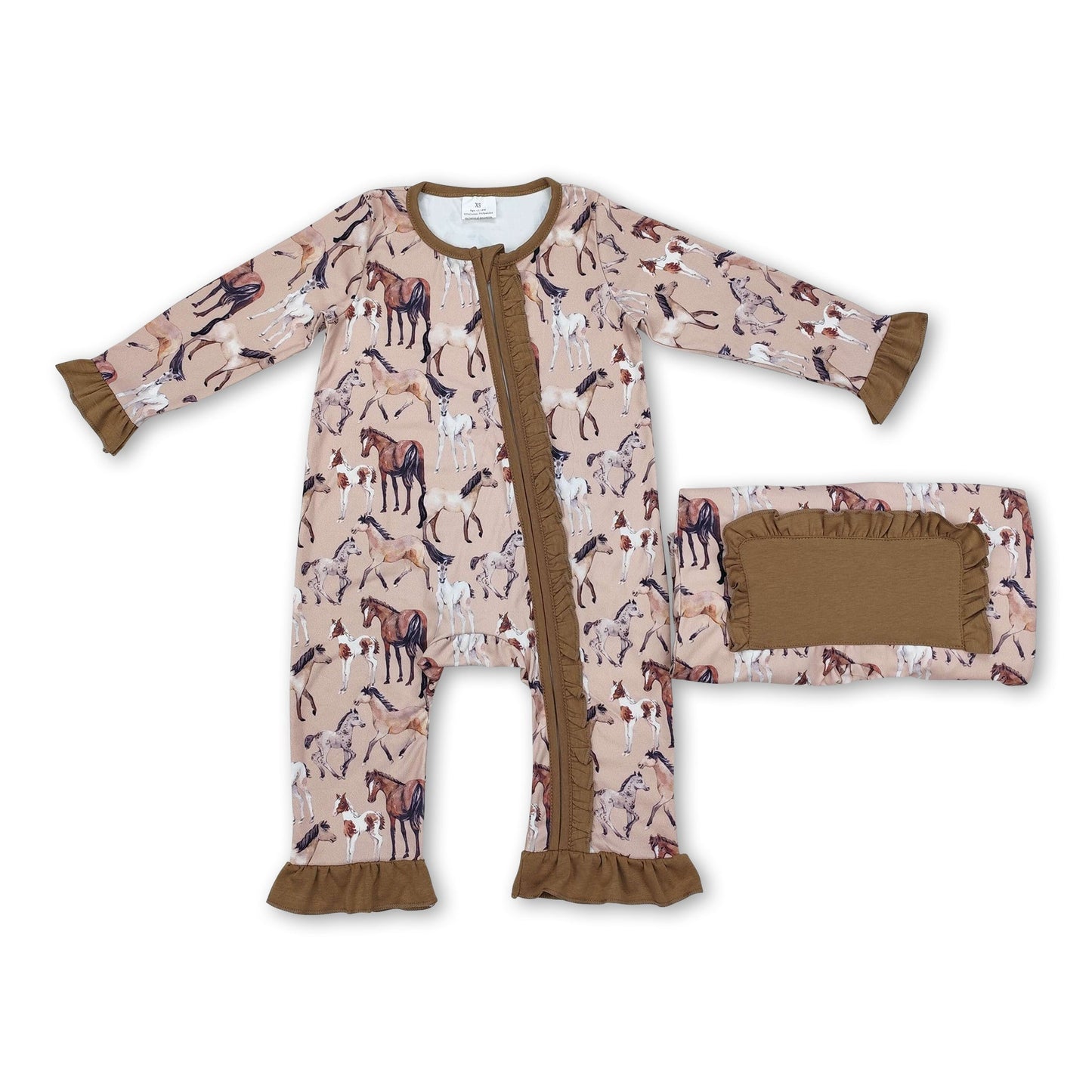 Long sleeves horse western kids girls zipper romper