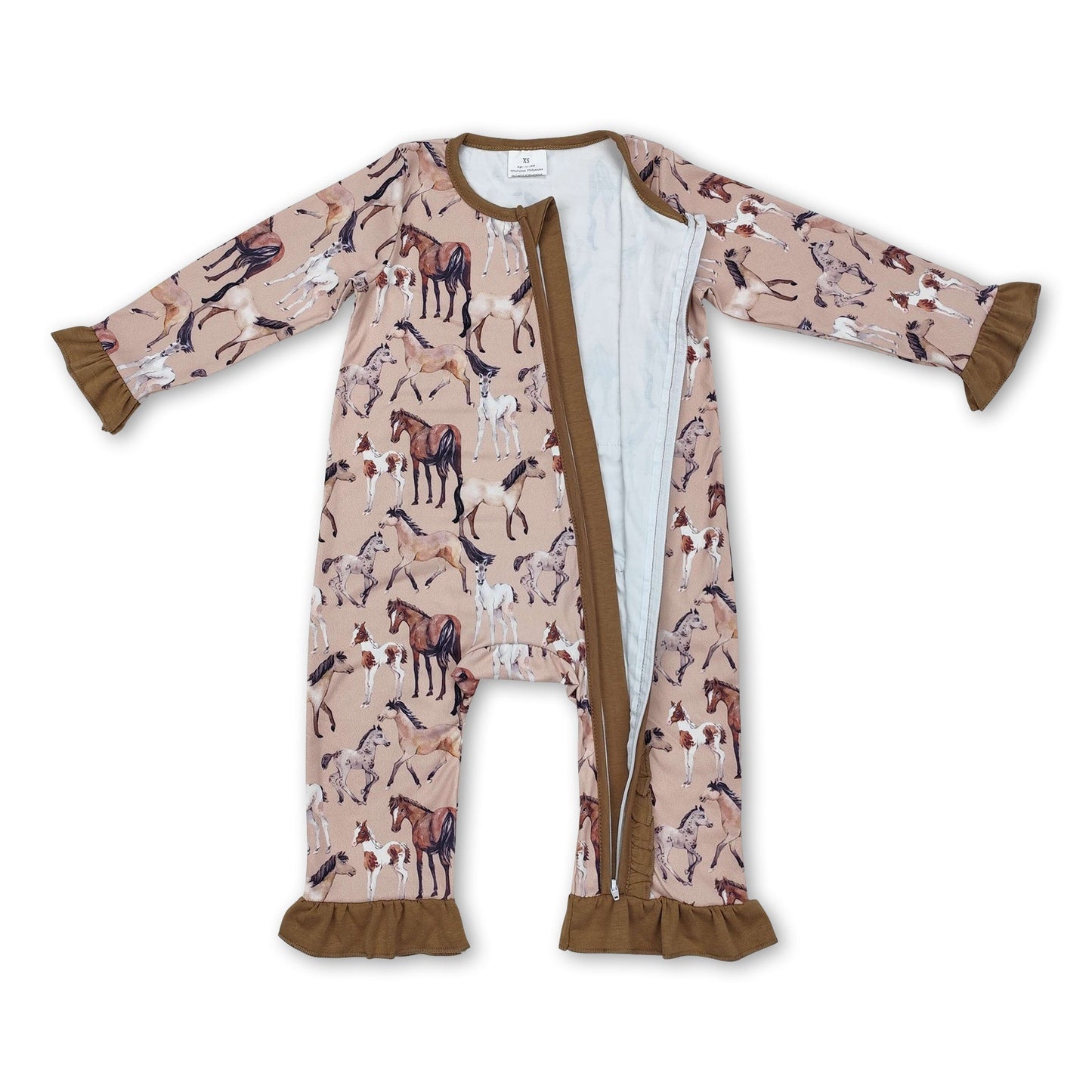 Long sleeves horse western kids girls zipper romper