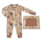 Long sleeves horse western kids boys zipper romper