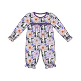 Long sleeves purple floral ruffle cow girls romper