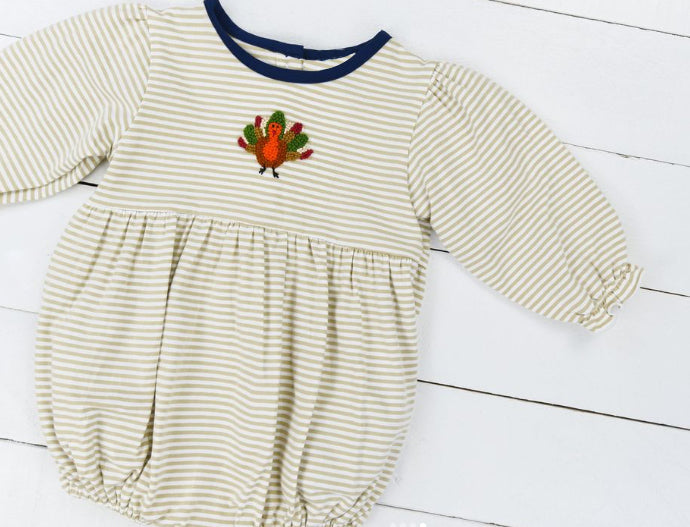 Long sleeves stripe turkey baby girl Thanksgiving romper