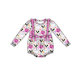 Pink ruffle pumpkin basket ghost baby Halloween romper