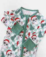 Plaid Christmas tree snata groovy baby zipper romper