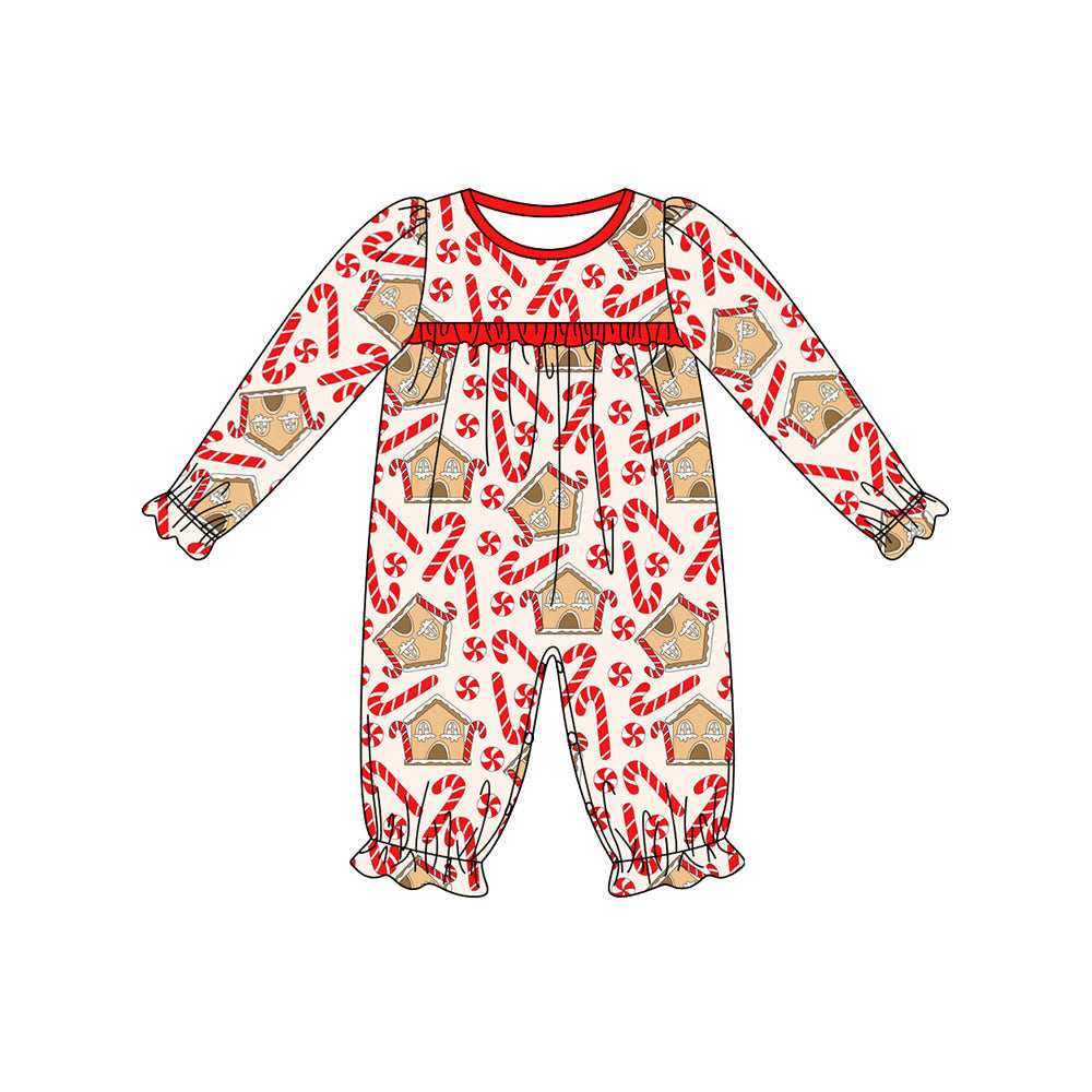 Candy cane house long sleeves girls Christmas romper