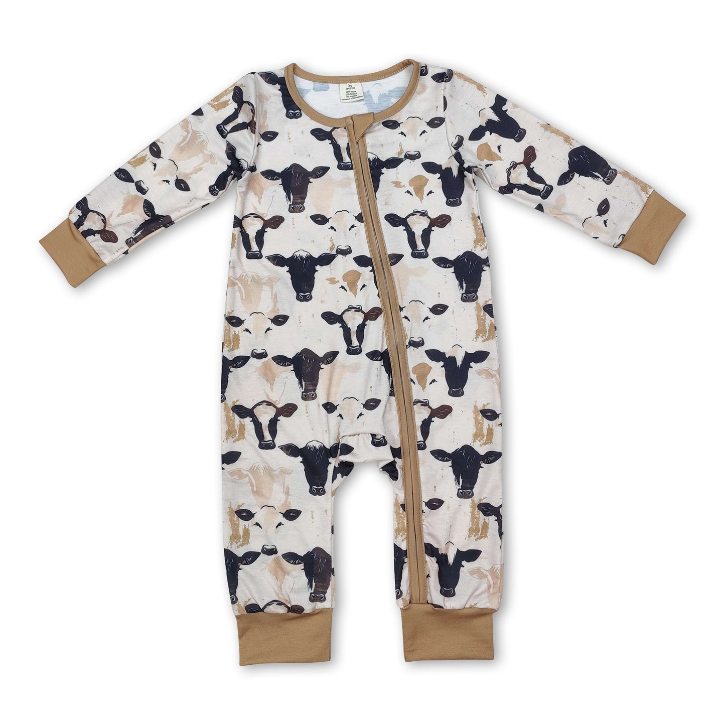 Long sleeves cows baby kids zipper romper