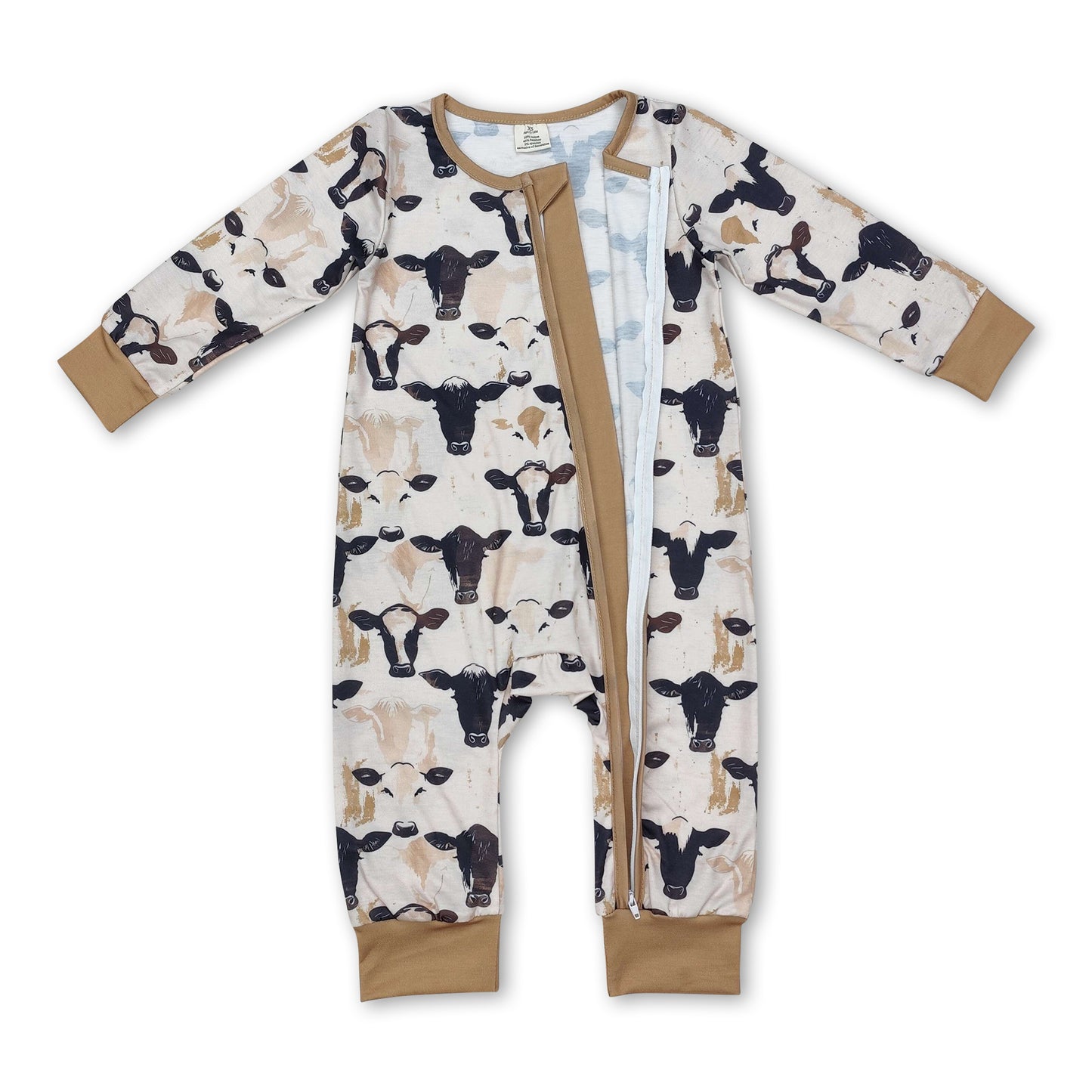 Long sleeves cows baby kids zipper romper