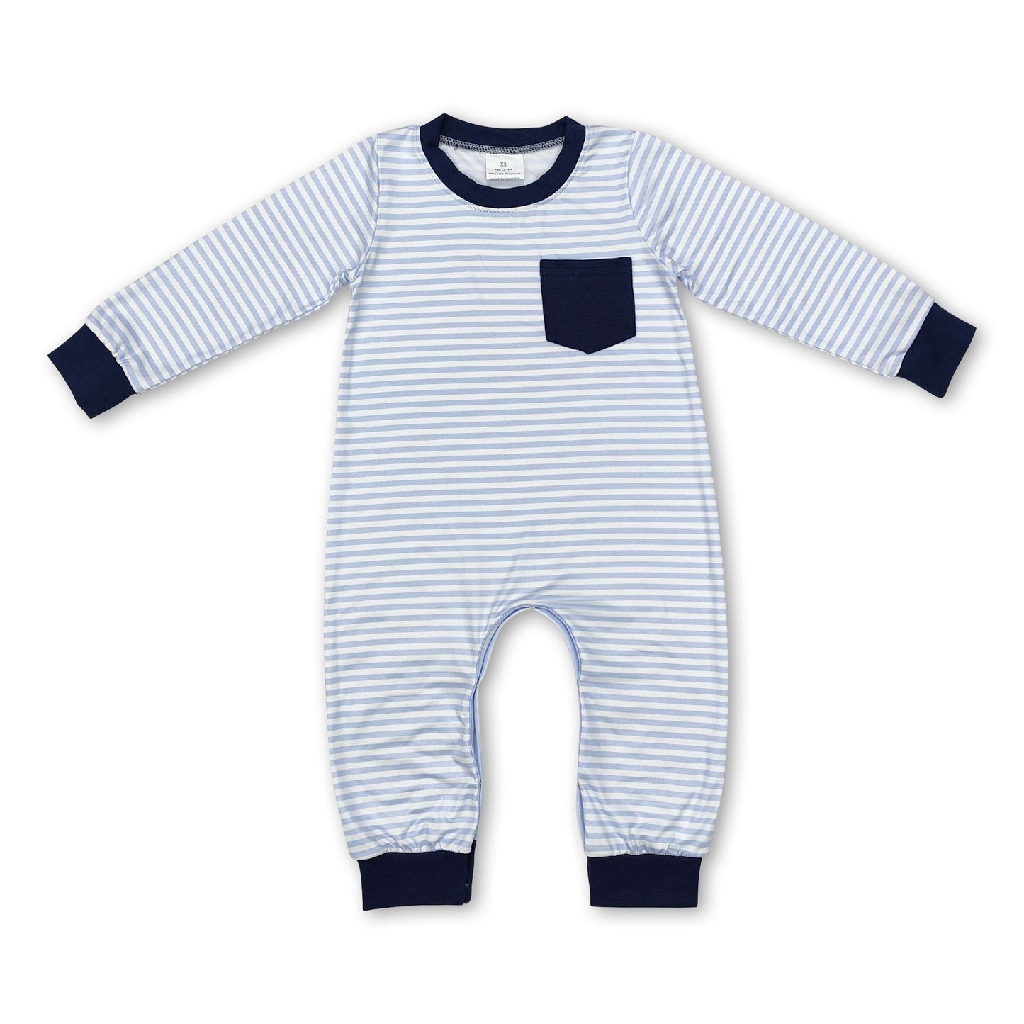 Navy pocket stripe long sleeves baby boy romper