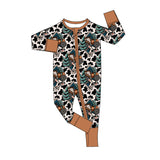 Cow print western baby boy zipper romper