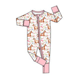 Pink horse floral baby girls zipper romper
