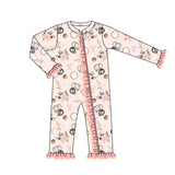 Pink balloon floral baby girls Happy New Year zip romper