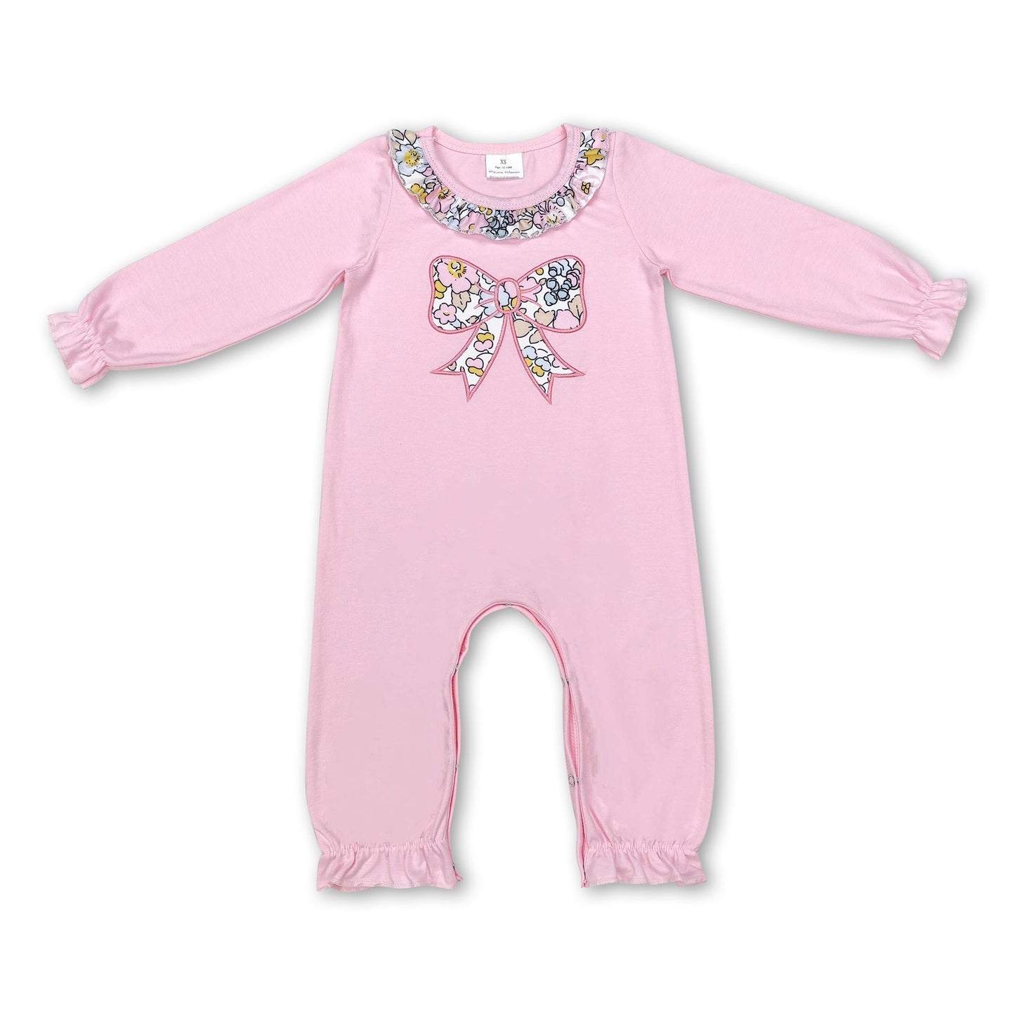 Pink bow ruffle long sleeves baby girls romper