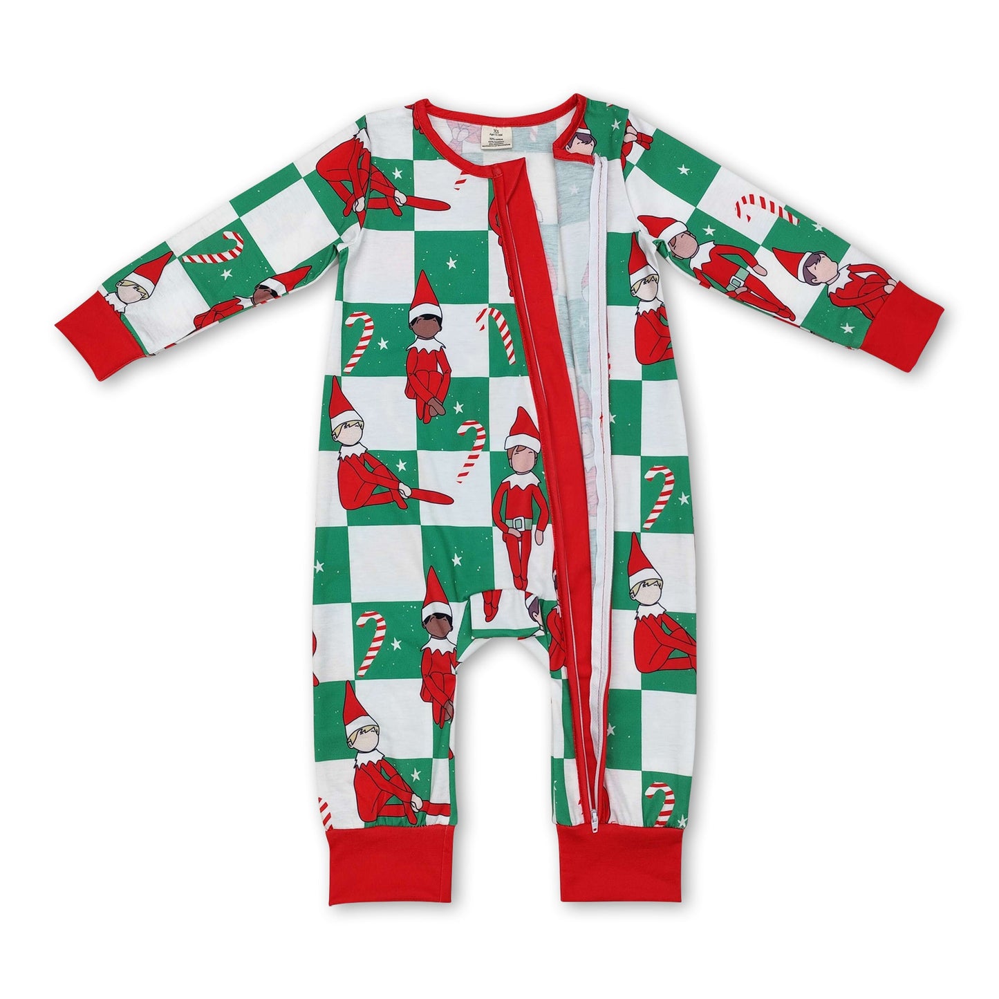 Red Christmas hat plaid baby boy zipper romper