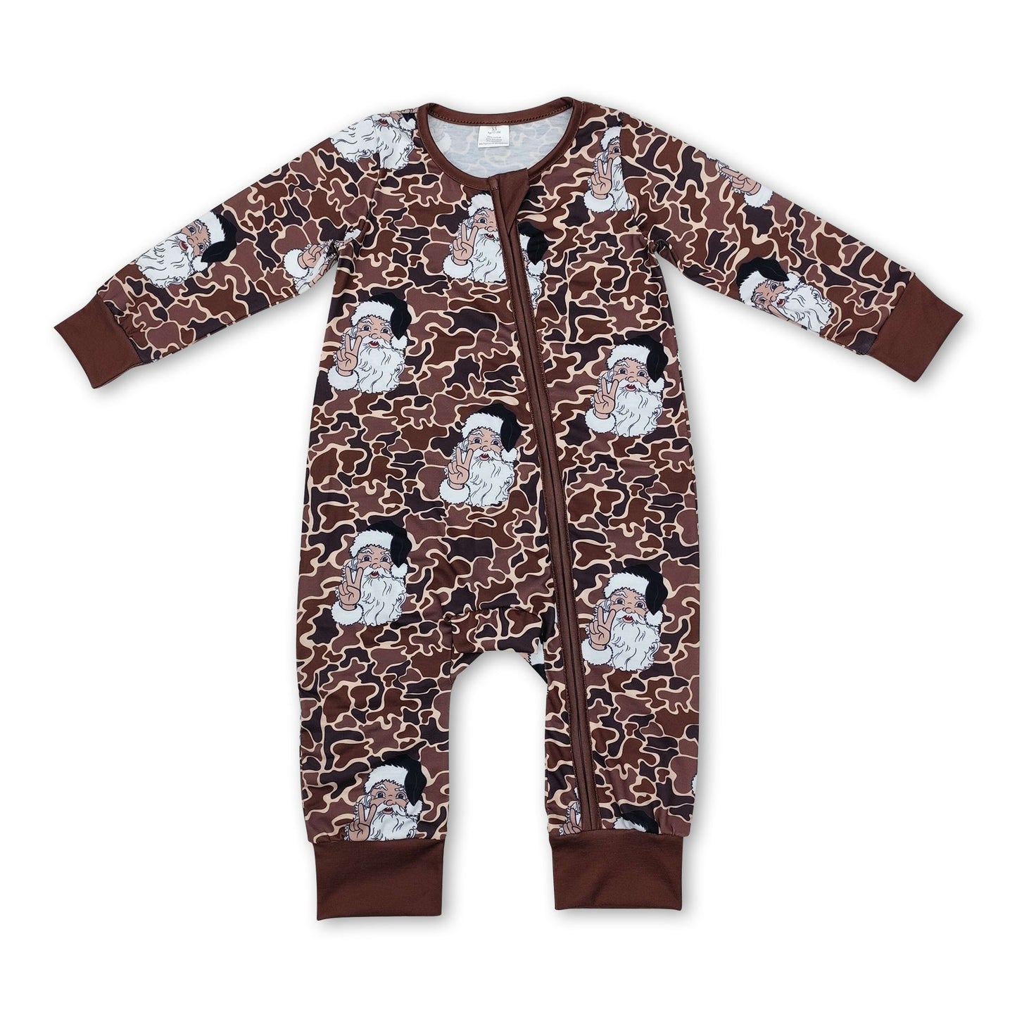 Camo santa baby boy Christmas bamboo zipper romper