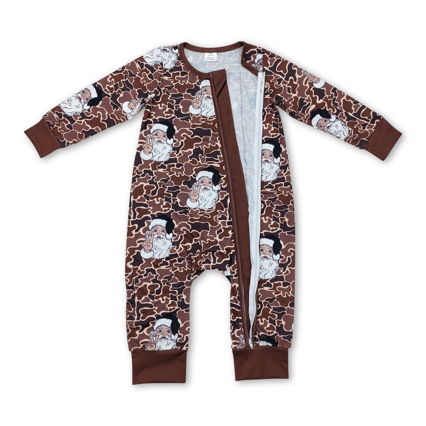 Camo santa baby boy Christmas bamboo zipper romper