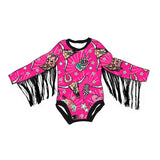Hot pink bull skull boots hat baby girls western tassels romper