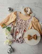 Long sleeves beige floral baby girls romper
