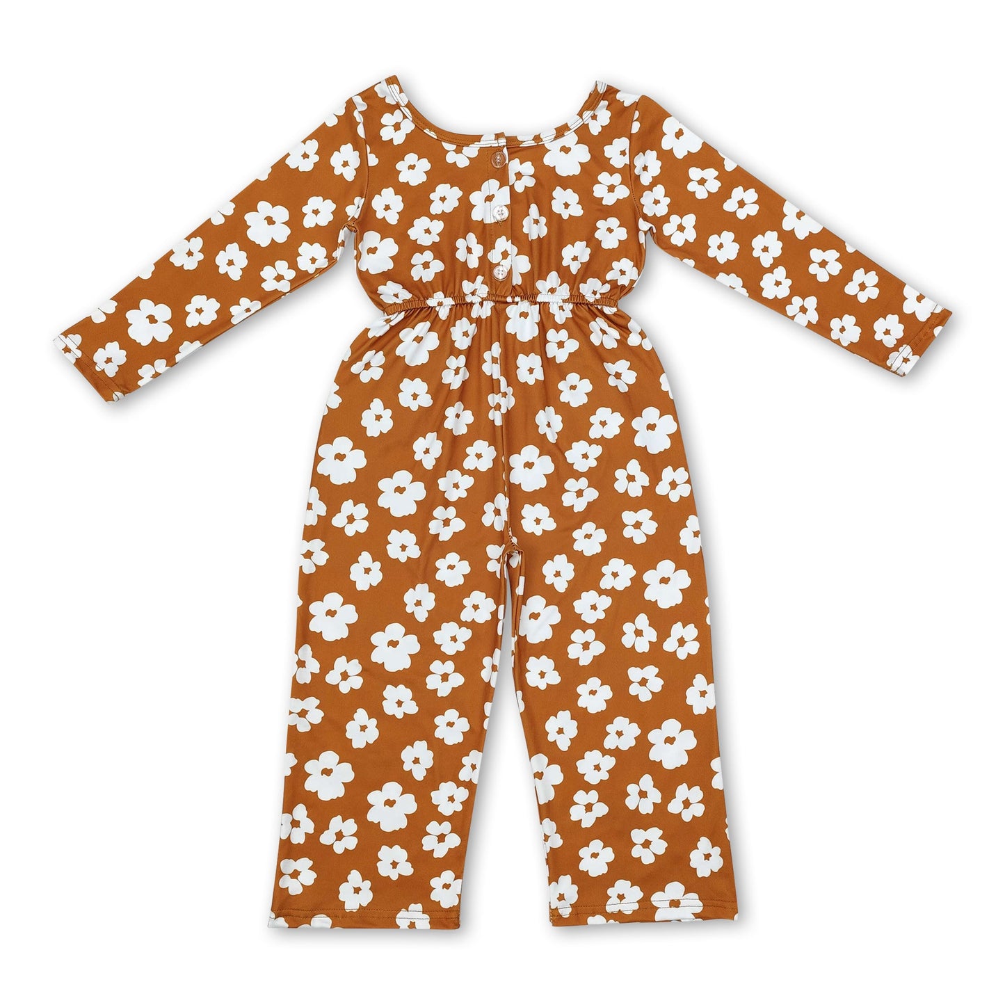 Long sleeves brown flower kids girls jumpsuit