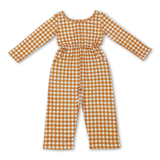 Long sleeves plaid kids girls fall jumpsuit