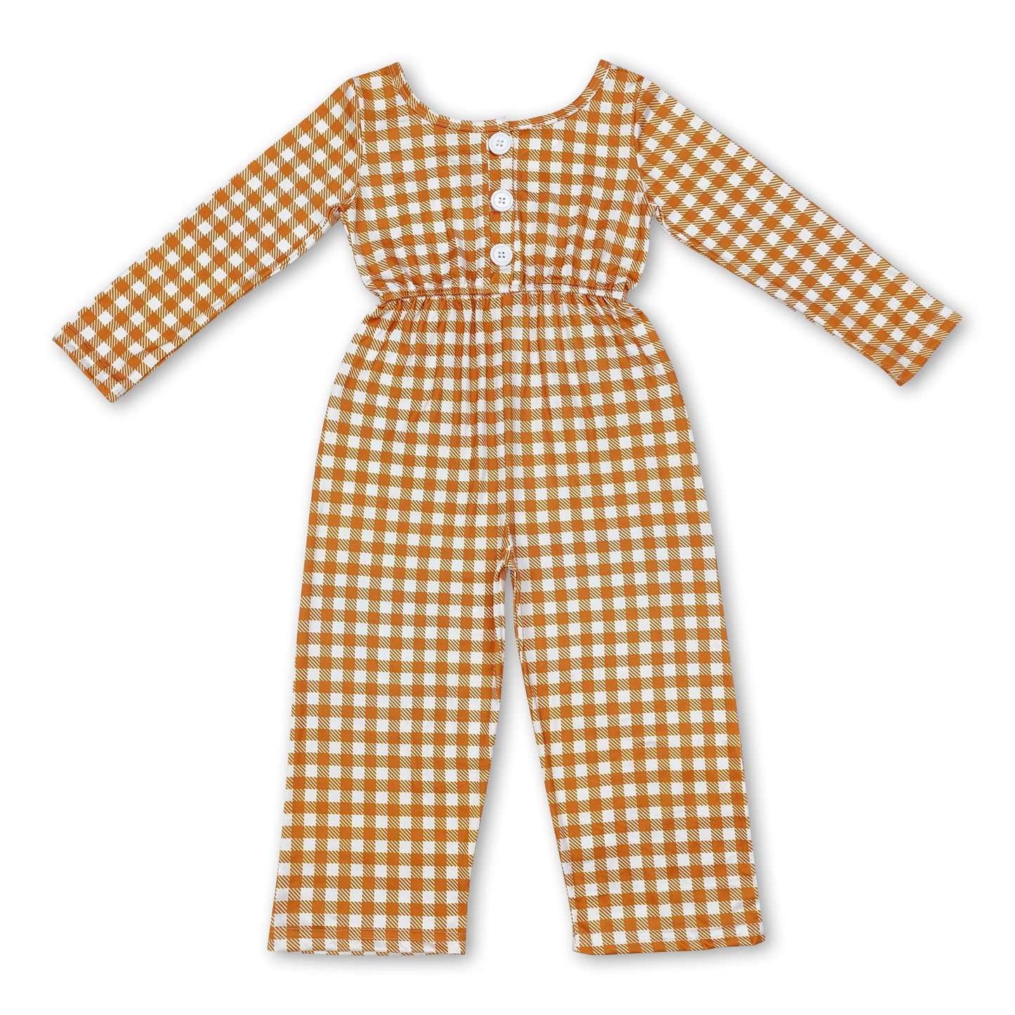 Long sleeves plaid kids girls fall jumpsuit