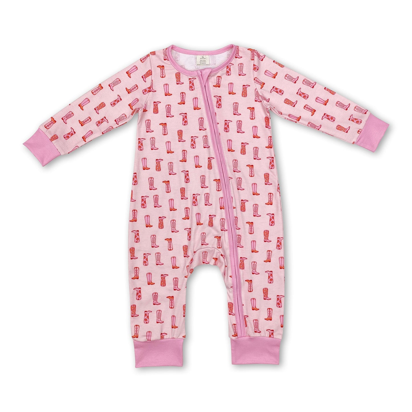 Pink boots baby girls western zipper romper