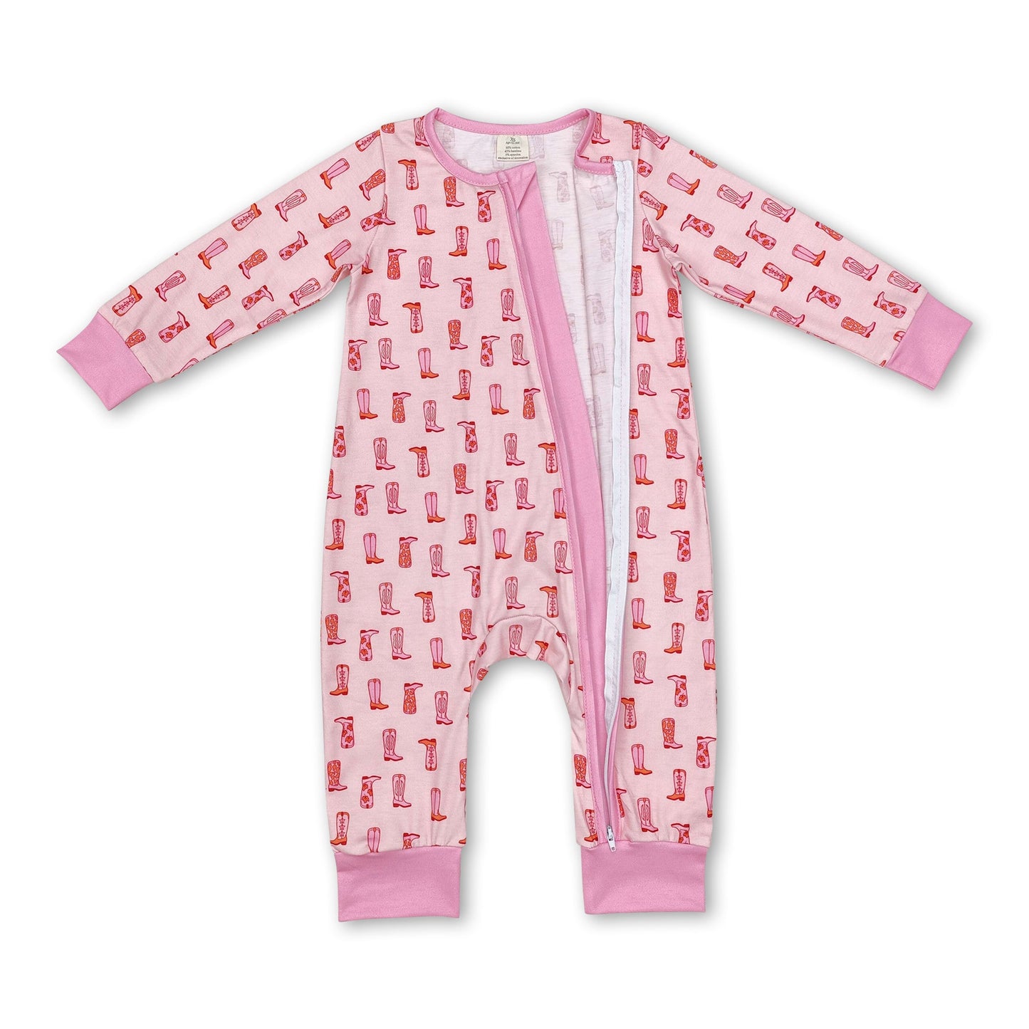 Pink boots baby girls western zipper romper