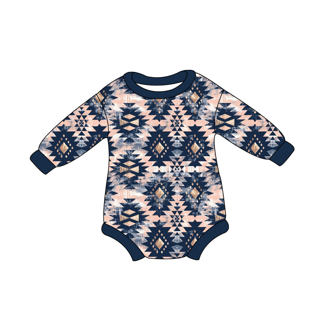 Navy long sleeves aztec baby kids western romper