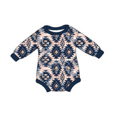 Navy long sleeves aztec baby kids western romper