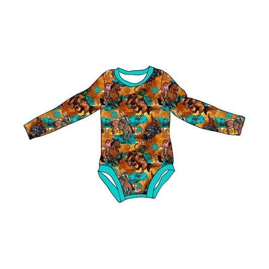 Turquoise long sleeves horse rodeo baby western romper