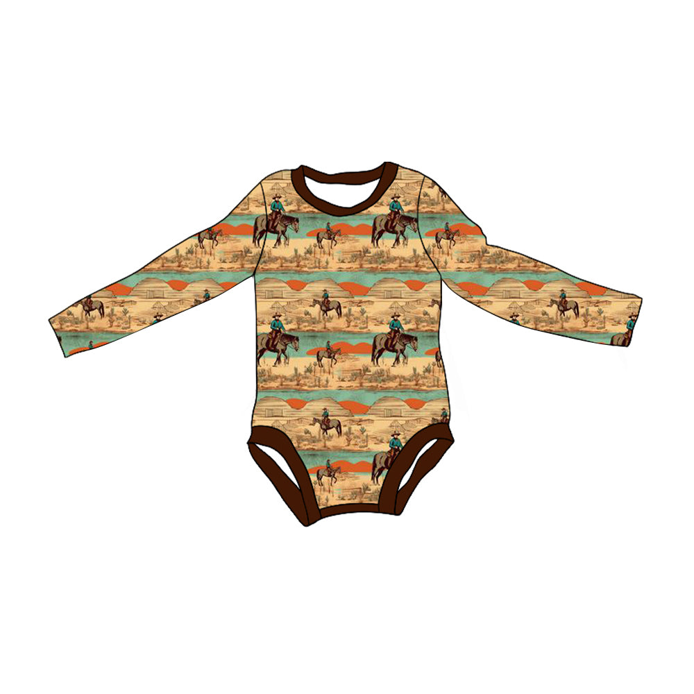 Long sleeves horse rodeo western baby romper