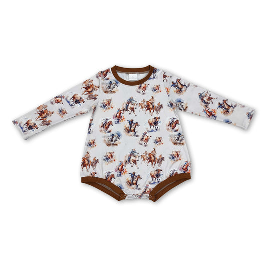 Long sleeves horse rodeo baby western romper