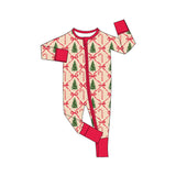 Christmas tree candy cane bow baby girls zipper romper
