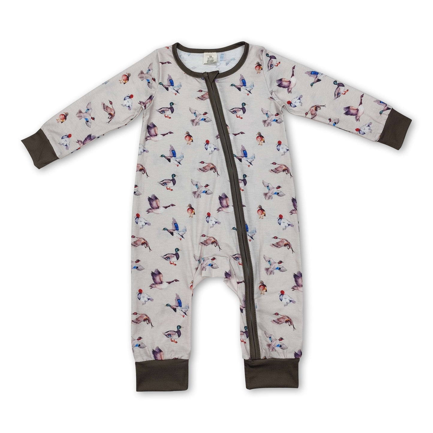 Olive long sleeves duck baby boy zipper romper