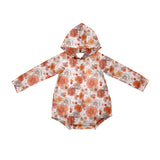 Long sleeves floral baby girls hooded romper