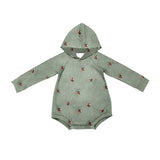 Long sleeves olive floral baby girls hooded romper
