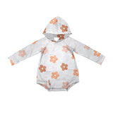 Long sleeves white flower baby girls hooded romper