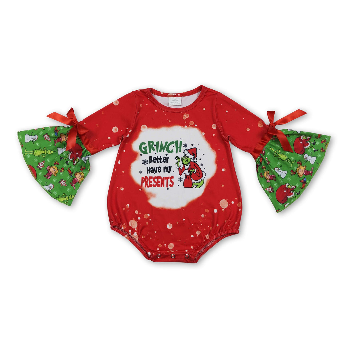 Ruffle long sleeves green face presents baby Christmas romper