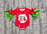 Ruffle long sleeves green face presents baby Christmas romper