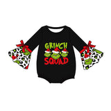 Green face squad leopard ruffle baby girls Christmas romper